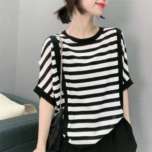 20475 (6 # 3 in 1) not make web celebrity figure round collar stripe short-sleeved sweater [2000] 34