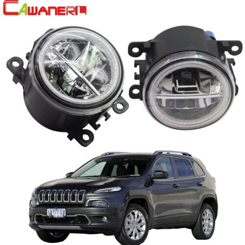 Cawanerl Car 4000LM LED Bulb Fog Light + Angel Eye DRL Daytime Running Light H11 12V For Jeep Cherokee KL 2014 2015 2016