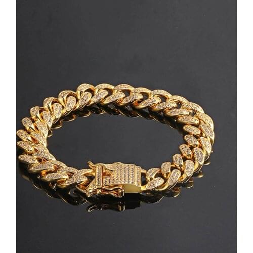 Men Women Hip Hop MIAMI CUBAN LINK Chain Bracelet Copper Casting Micro Cubic Zirconia Clasp ICED OUT Punk Bling Jewelry 7"/8"/9"