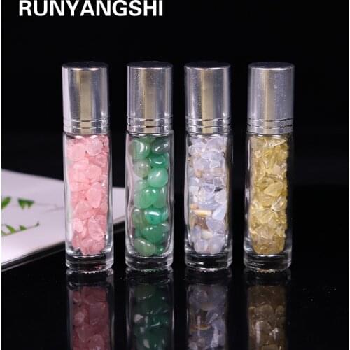 10ml Natural Crystal Gemstone Essential Oil Roller Ball Bottles Transparent Perfumes Oil Liquids Roll On Bottles