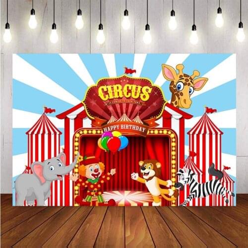 Photography Backdrop Circus Fiesta Theme Elephant Giraffe Lion Zebra Background Birthday Party Party Supplies Banner Decoration