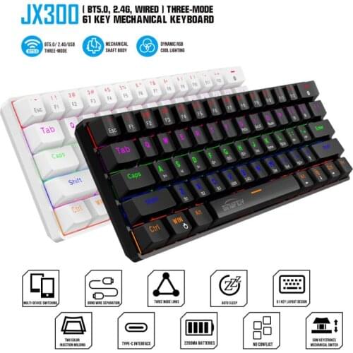 JX300 Blue Switch Luminous Mechanical Keyboard 2.4G Wireless Bluetooth Three-mode Gaming Keyboard Portable 61 Keys
