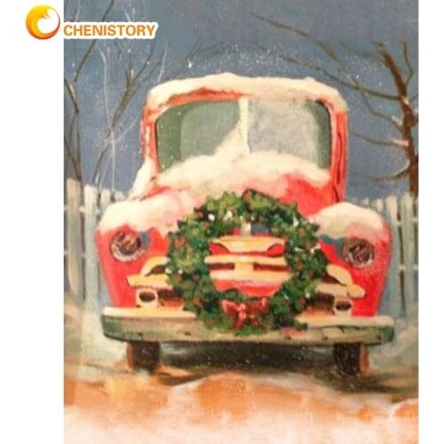 CHENISTORY Painting By Number Christmas Car Modern DIY Picture For Living Room Home Decoration Oil Painting Winter Landscape