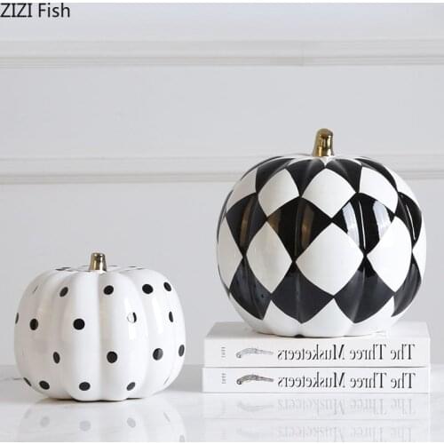 Black White Pumpkin Ceramic Statuette Ornaments Office Study Desktop Decor Porcelain Crafts Statue European Home Decoration