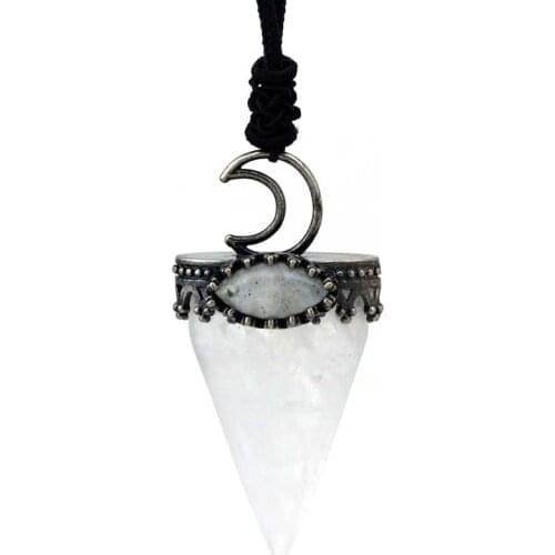 KFT Retro Silver Plated Triangle Shape Necklace Natural Healing Rock Crystal Labradorite Stone Pendant Reiki Amulet Jewelry