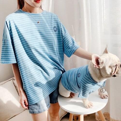 Classic Stripe Family Suit Dog Owner Matching Outfit Clothes Summer Puppy Dog Shirt For Small Dogs French Bulldog Pet Supplies