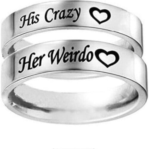 Fashion Couple rings His Crazy Her Weirdo His One Her Only Stainless Steel Rings For Women love lovers Jewelry Gift Accessories
