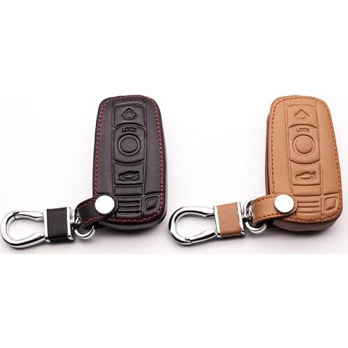 Top layer Leather Car Key case Cover for BMW 1/3 5series X1 X3 X5 X6 Z4 Smart 3 button remote control protect shell starline a91
