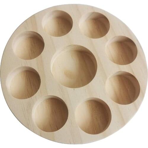 Round Tray Wooden Essential Oil Display Stand Rack Container with 9 Slots