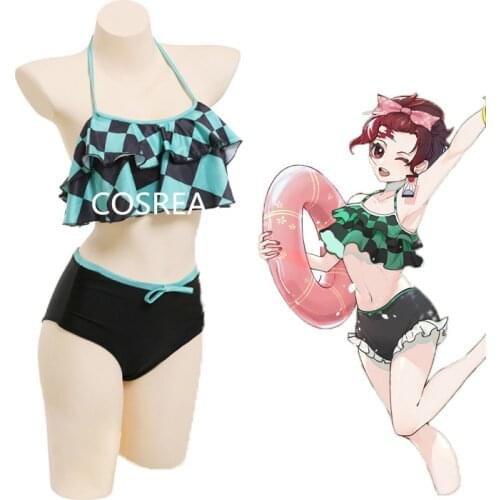 Kamado Tanjirou Swimsuit Anime Demon Slayer Cospaly Costume Kimetsu no Yaiba top shorts Sexy Bikini Beach Swimwear Summer Party