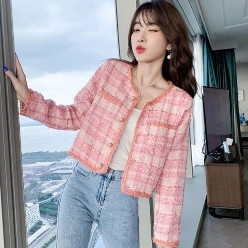 Korean Elegant Ladies Spring Woolen Jacket Coat Women Single Breasted Brand Outwear Coat Fashion Streetwear Tweed Jacket