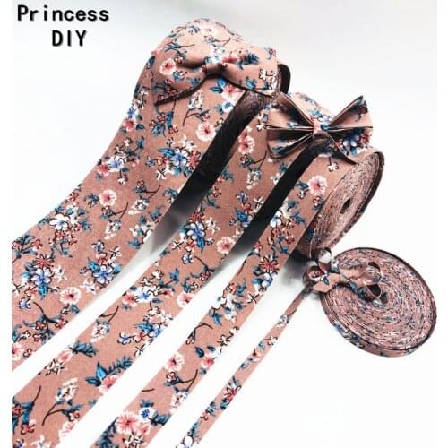 5M Layering Fabric Tape 75mm Pale Mauve Ribbon 10 25 40mm Flower Printed Chiffon Bias DIY Collar Hair Bow Accessory Material