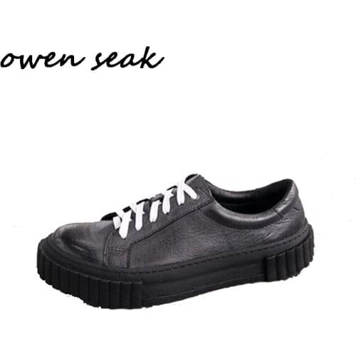 Owen Seak Men Casual Loafers Shoes Luxury Men Sneakers Trainers Genuine Leather Adult Spring Lace Up Brand Flats Black Shoes
