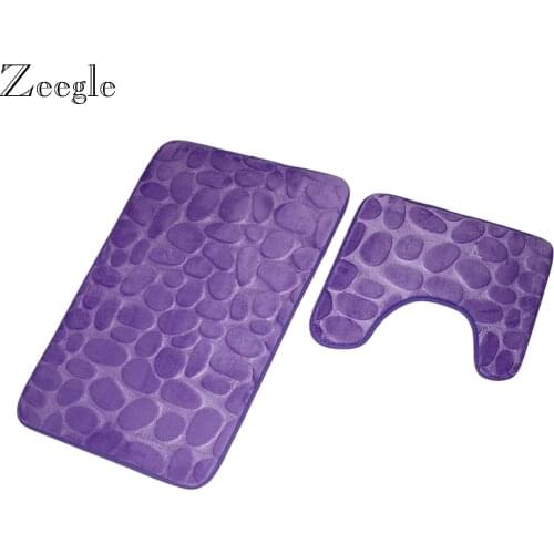 Zeegle 2pcs Bathroom Mat Set Non-Slip Bath Mat Bathroom Rug Microfiber Absorbent Toilet Rug Set Foot Mat Shower Room Mat Set