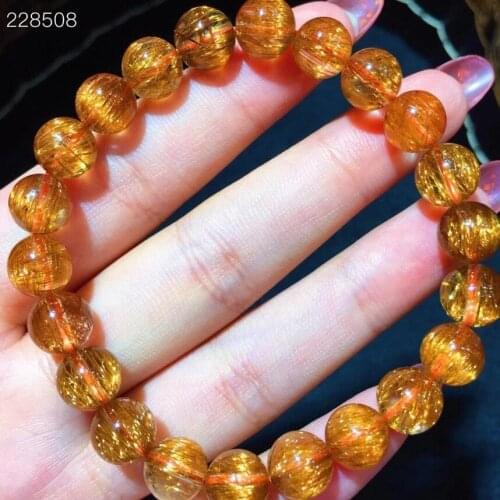 8.7mm Genuine Natural Copper Rutilated Quartz Stretch Clear Round Beads Bracelet Rare Cat Eye Genuine AAAAAA
