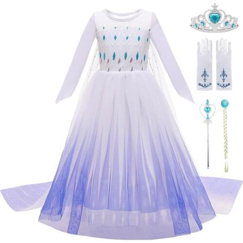 New Elsa 2 White Princess Dress Kids Birthday Dress Up Halloween Christmas Cosplay Dresses Child Carnival Party Fancy Costumes