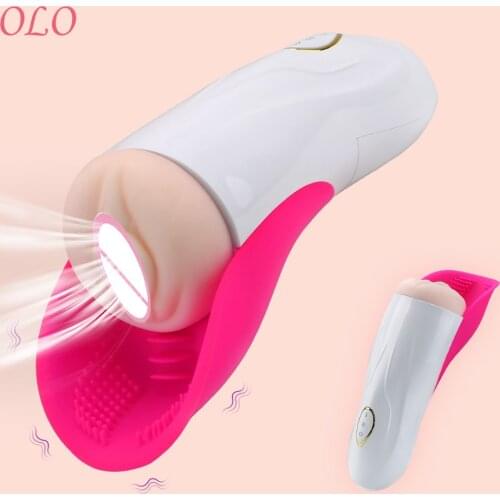 OLO Tongue Licking Male Masturbation Cup Artificial Vagina Aircraft Cup Glans Stimulate Massager Sucking Vibrator Penis Training