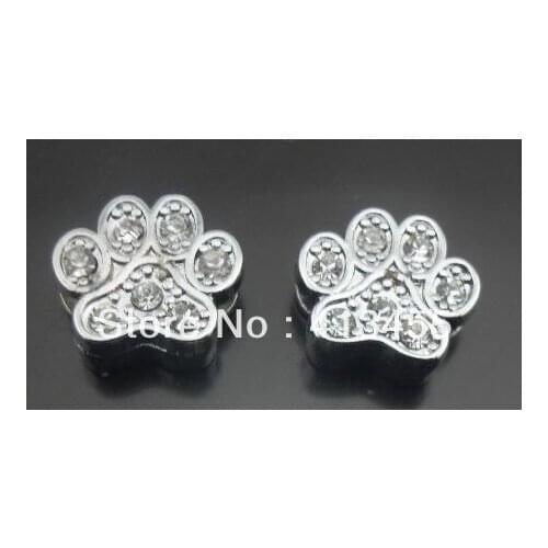 Wholesale 50pcs/lot 8mm rhinestones paw slide charm fit for diy pet collar phone strips
