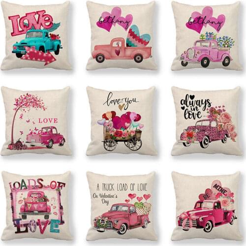 Valentines Day Gift on February 14 Pillow Cover Car Pattern Cushion Covers 45*45cm Artificial Linen Cushion Cover Pillow Case