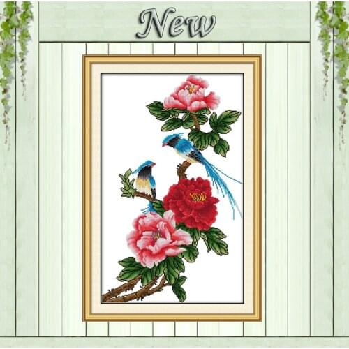 Poetic and bird flower peony decor painting Counted Printed on canvas DMC 11CT 14CT Cross Stitch kits Needlework Sets embroidery