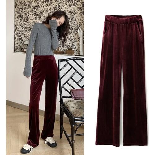 Casual Pleuche Long Trousers Loose Elastic Band Solid Pants Femme Fashion Women High Waist Wide Leg Pants 2021 Autumn Winter New