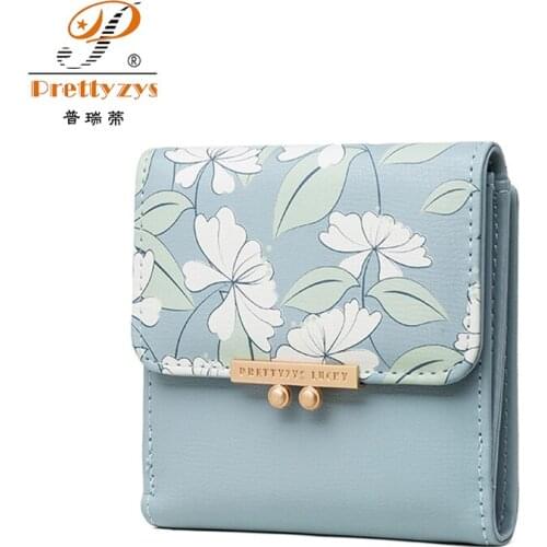 Prettyzys Womens Cute Fashion Purse Short Printing Flower Wallet Coin Purse Female Two Fold Clutch Multifunction Wallets