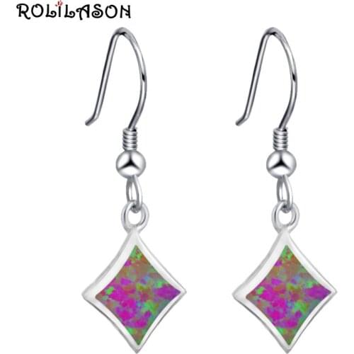 ROLILASON For Lover Best Birthday Gift Elegant Red Fire Opal Silver Drop Earrings Fashion Opal Jewelry OES643