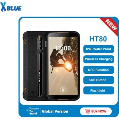 HOMTOM HT80 IP68 Waterproof Smartphone 4G LTE Android 10 5.5inch 18:9 HD+ MT6737 NFC Wireless charge SOS Mobile phone