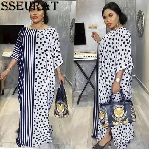SSEURAT African Design Dashiki Dress Suit Print Abaya Bandage Bat Sleeve Vintage Robe Gowns Africa Sexy Lady Party