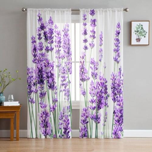 Lavender Plant Flowers Sheer Curtains for Living Room Bedroom Kitchen Tulle for Windows Voile Yarn Curtains for Bedroom