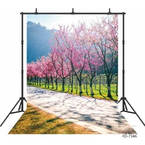 Cherry Blossoming Road Photographic Backdrops Photo Studio Vinyl Backgrounds Photography Props for Children Portrait Photobooth