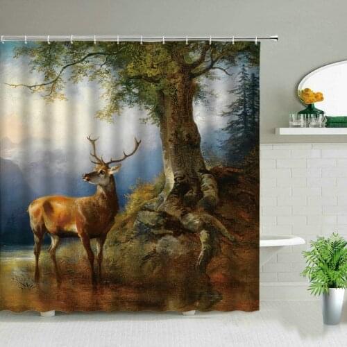 Floral Animal Shower Curtain Printed Waterproof Polyester Fabric with Hook for Bathroom Decoration Shower Curtain