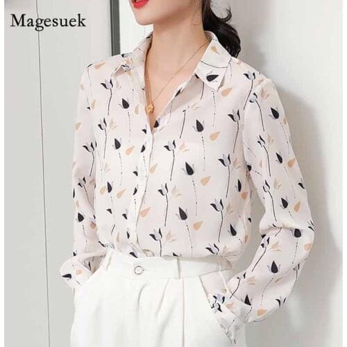 Fashion Lapel Vintage 2020 Autumn Long Sleeve Womens Shirts Printed Chiffon Blouse Office Lady Tops Female Ropa De Mujer 11462