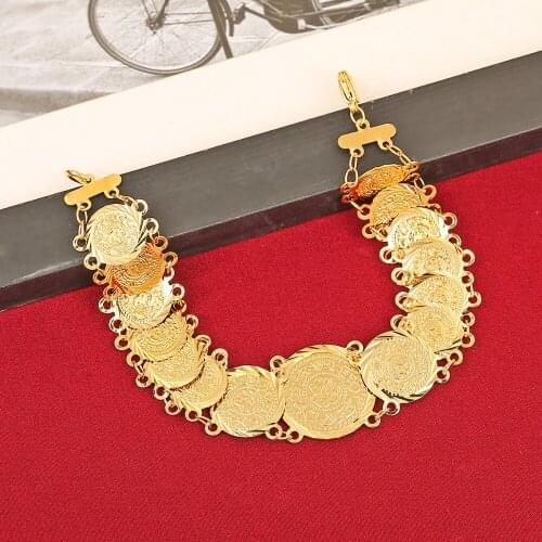 Islam Coin Bracelet Women Gold Color Filled Hand Bracelet Wholesale Muslim Arab Middle East Jewelry Africa Wedding