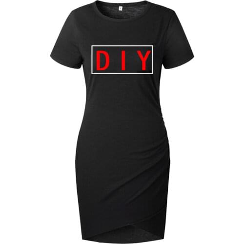 DIY Your like Photo or Logo Summer Womens Fashion Sexy round neck buttocks irregular short sleeve dress Ladies Crew Neck Dress