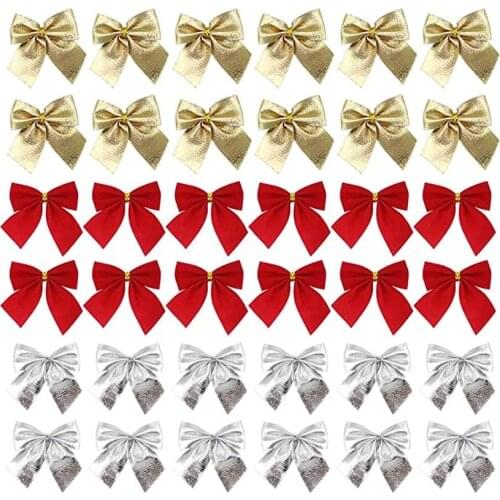 12pc Golden Silver Red Christmas Bow Christmas Tree Hanging Decoration Wreath Gifts Wedding Party Bowknot Decoration Accessories