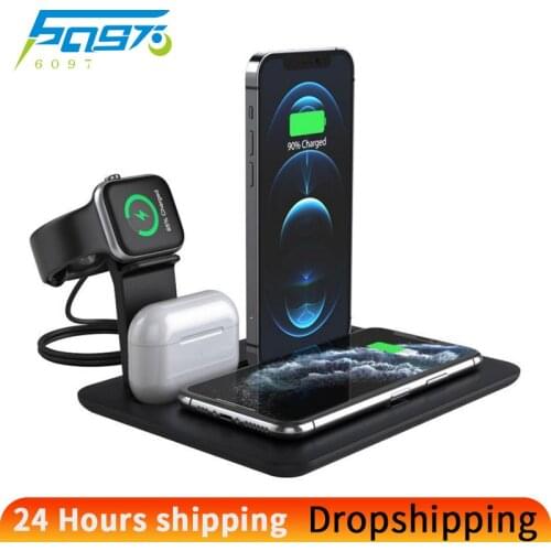 4 in 1 Fast Charger Station 15W MultiFunction Charging Stand for iphone Samsung Apple Watch Airpods Phone QI Wireless Charge Pad