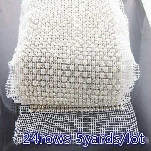DHL free!24rows crystal rhinestone mesh trimming,5yards/lot,sewing fabric accessor 5mm pearls clear crystal wedding cake banding