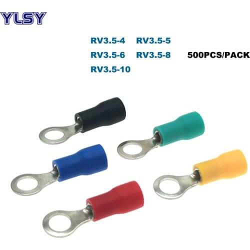 500Pcs Ring Insulated Crimp Terminals Electrical Wire Connector RV3.5-4/5/6/8/10 Ferrules Brass Cable 2.5-4mm2 14-12AWG 37A