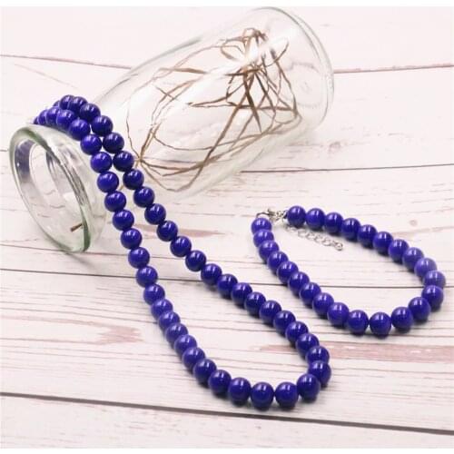 8mm Dark Blue Artificial Shell Glass Pearl Fashion Jewelry for Lady Free Shipping Round Beads Necklace Bracelet Set 18inch Y548