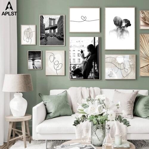 Abstract Couples Matisse Line Love Print Painting Black White Sexy Girl Canvas Poster Nordic Wall Art Plant Leaves Picture Decor