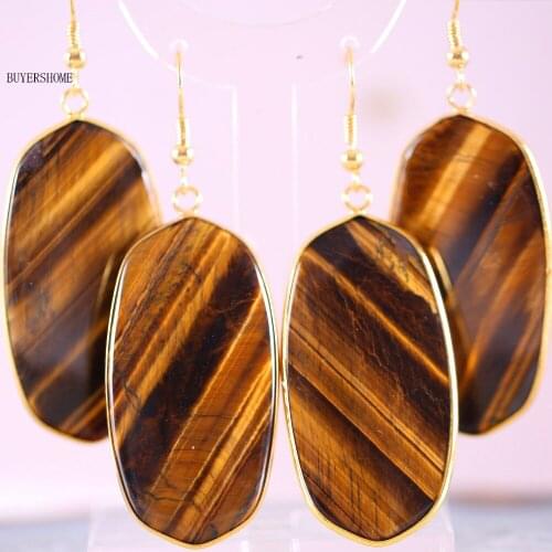 Free Shipping New without tags Fashion Jewelrly Natural Stone Gold Tigers Eye Dangle Earrings 1Pair RU001