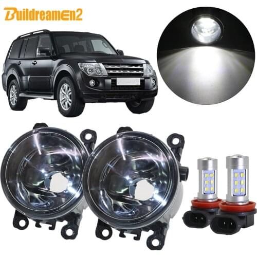Buildreamen2 For Mitsubishi Pajero IV Van V80 V90 Box 2007-2012 Car H11 Fog Light Kit Lampshade + Bulb Daytime Running Light 12V