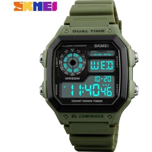 SKMEI Fashion Sports Watches Men Waterproof Countdown Stainless Steel Watch Alarm Male Digital Wristwatches Relogio Masculino