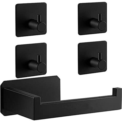Toilet Paper Holder Self Adhesive Toilet Paper Roll Holder for Bathroom Washroom Kitchen Stick on Wall Mount Matt Black