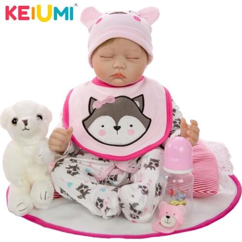KEIUMI Hotsale Cute 22 Inch 55 cm Lifelike Sleeping Reborn Baby Doll Kid Playmate Gift Alive Soft Toys Bouquets Baby Reborn Toy