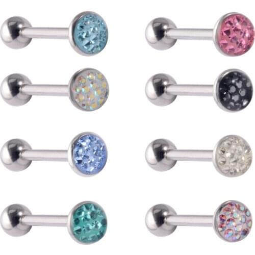 CHUANCI 1PC Stainless Steel&Epoxy Coa Crystal Inner Thread Tongue Ring Ear Bone Stud Body Piercing Body Jewelry 14G