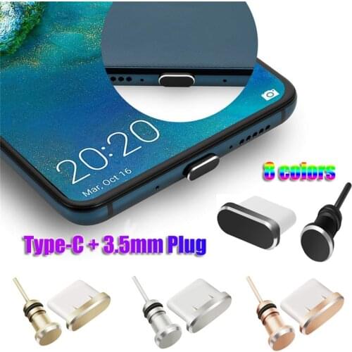 2pcs/set Anti Dust Plug Set USB Type-C Port and 3.5mm Earphone Jack Plug For Xiaomi Huawei P20 Samsung Galaxy S9 S10 Plus