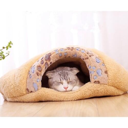 Cat Nest Winter Warm Closed Cat House Cushion Small Pet Bed Soft Animals Cave Spray Bonded Cotton Deep Sleeping Bag Kitty Mat
