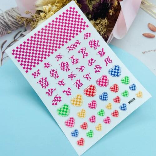 Fashion New Arrival Hot Selling Thin Light Traceless Nail Stickers Back Glue Adhesive Dry Nail Decals Colored Plaid Manicure